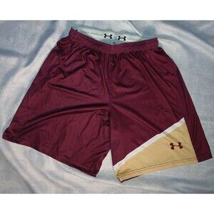 Under Armour Mens Basketball Shorts Large 8" Inseam Maroon Gold Athletic Locker